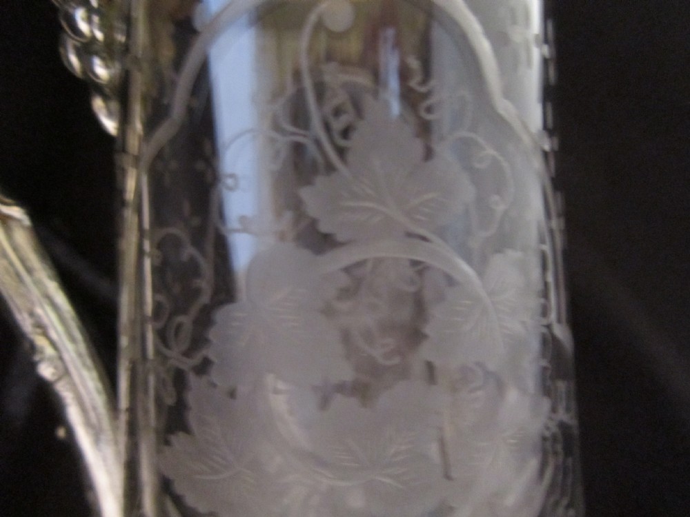 Antique Victorian Sterling silver and etched glass claret jug View XII