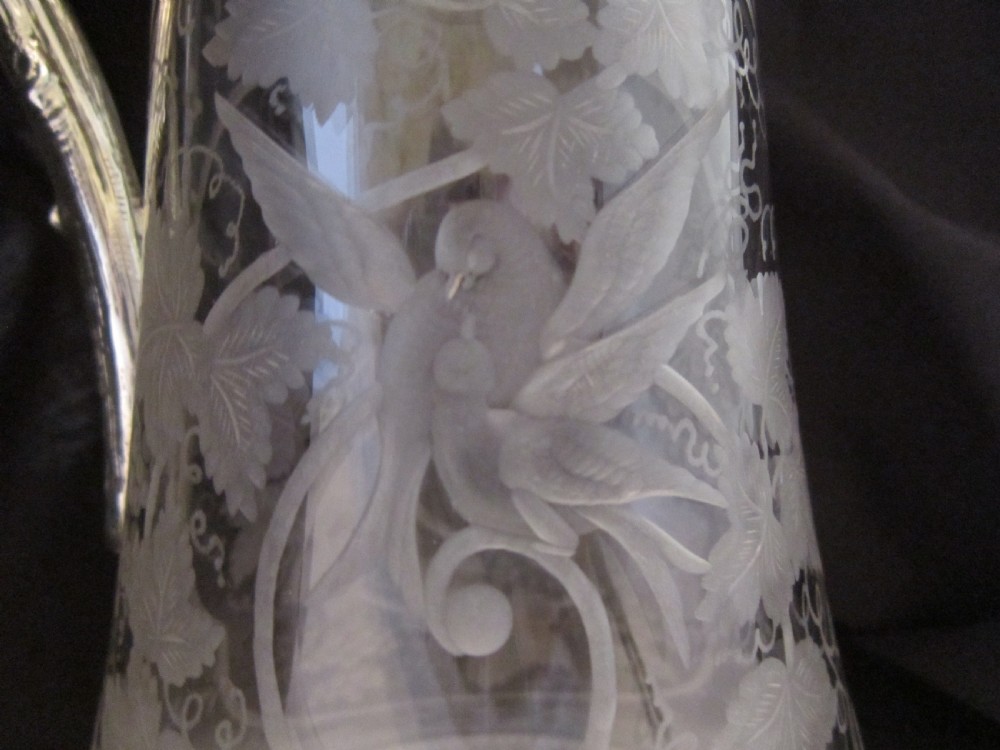 Antique Victorian Sterling silver and etched glass claret jug View XIII