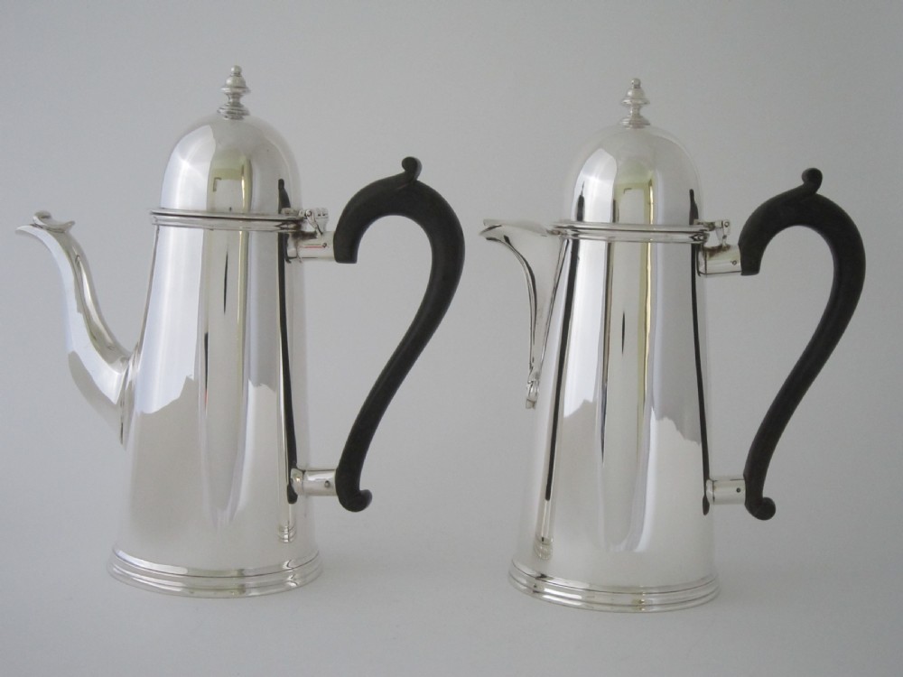 Antique George V Sterling silver cafe-au-lait pots View II