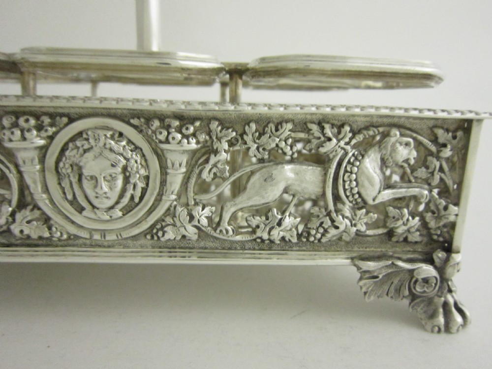 Antique Victorian Sterling Silver & Glass Six-bottled Cruet Stand View IV