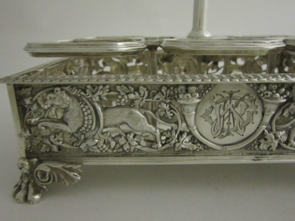 Antique Victorian Sterling Silver & Glass Six-bottled Cruet Stand View V