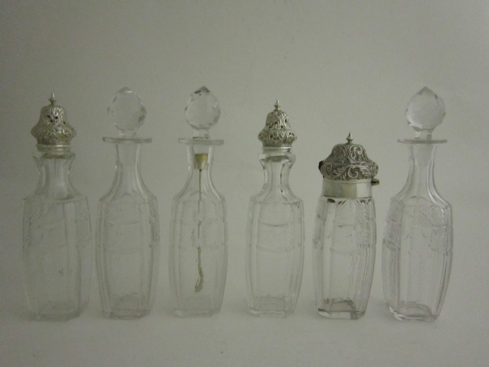 Antique Victorian Sterling Silver & Glass Six-bottled Cruet Stand View VI