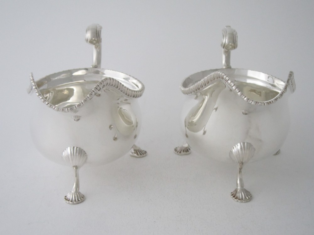 Large Pair of Antique George V Sterling Silver Sauce Boats - 1913/14 View V