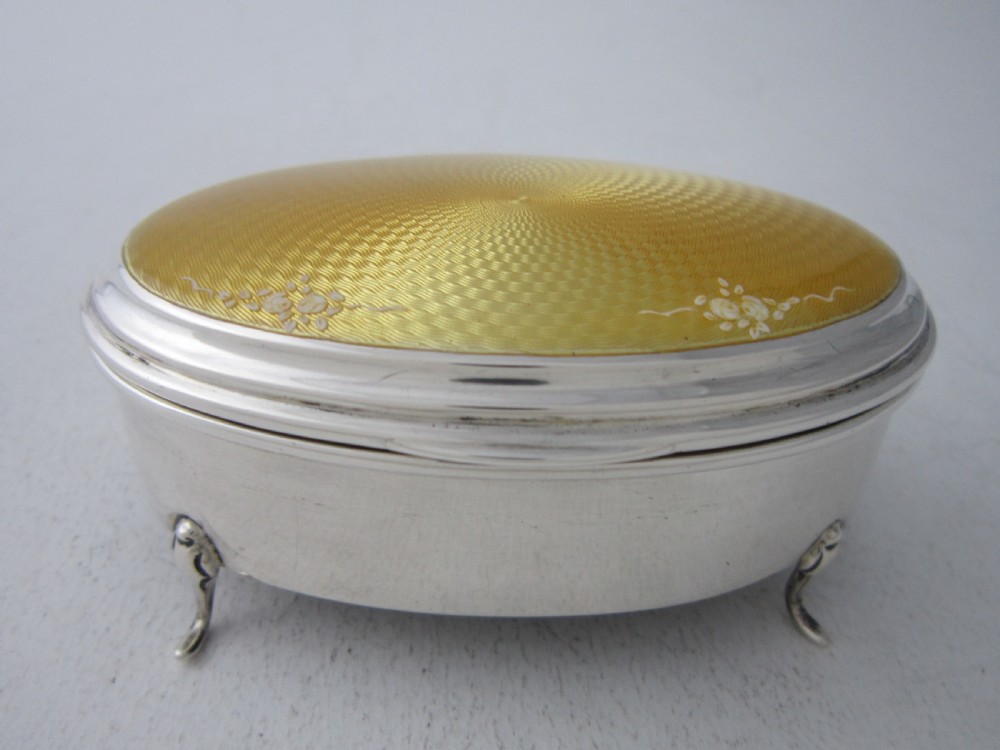 Antique George V Sterling Silver & Enamel Trinket Box