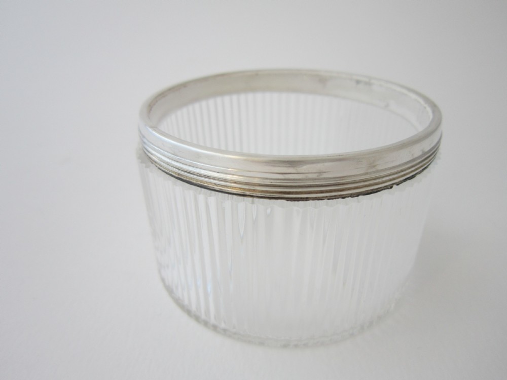 Antique George V Sterling silver and enamel glass jars View V