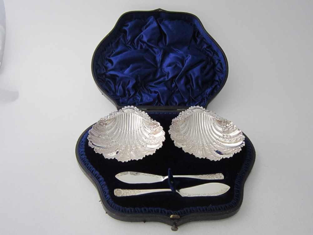 Antique Victorian Sterling Silver Butter Shells