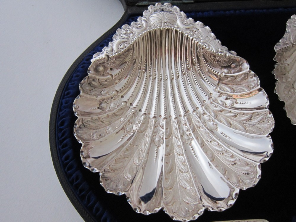 Antique Victorian Sterling Silver Butter Shells View III