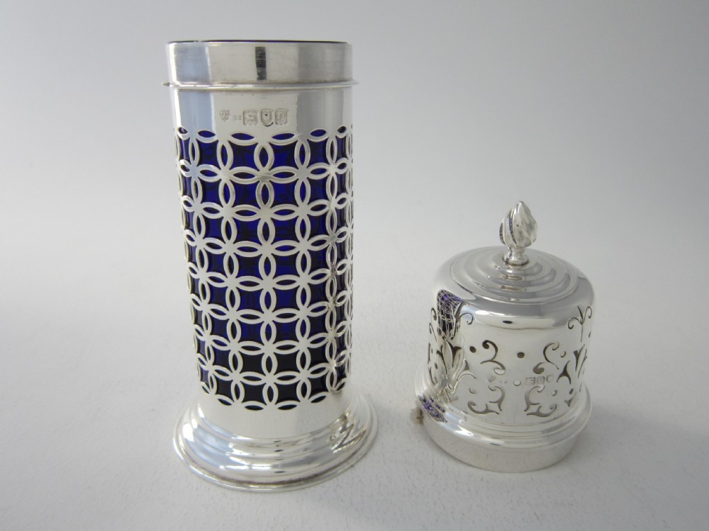 Antique Victorian Sterling silver and glass sugar caster View II