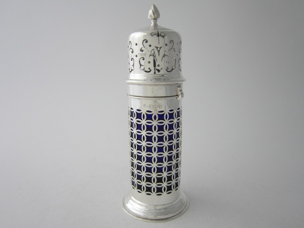 Antique Victorian Sterling silver and glass sugar caster