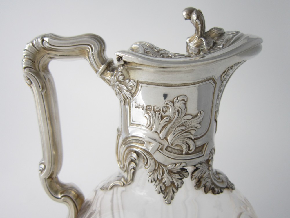 Antique Victorian Sterling Silver & Glass Claret Jug - 1898 View X