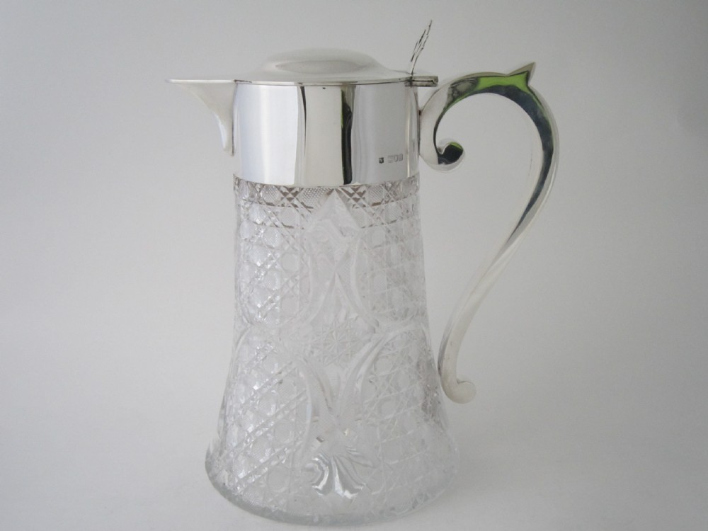 Antique Edwardian Sterling Silver & Cut Glass Lemonade Jug