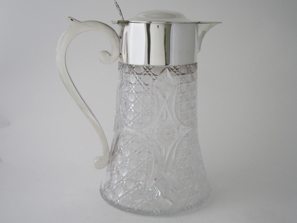 Antique Edwardian Sterling Silver & Cut Glass Lemonade Jug View VI