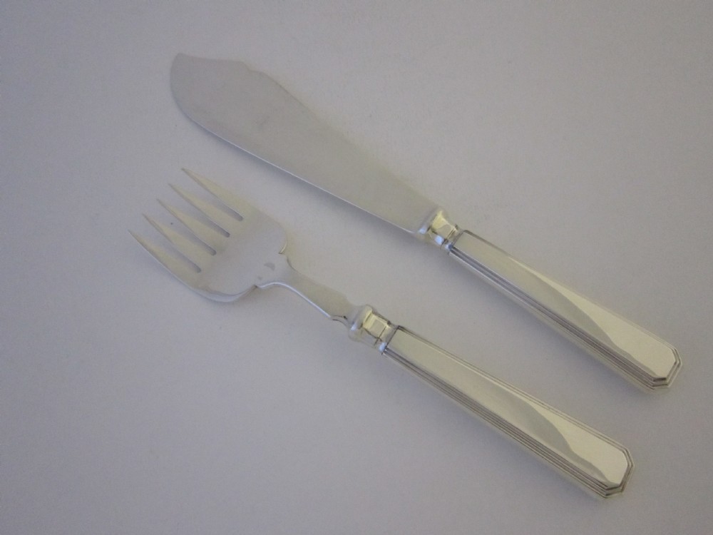 Antique Sterling Silver Athenaeum Pattern Fish Cutlery Set View II