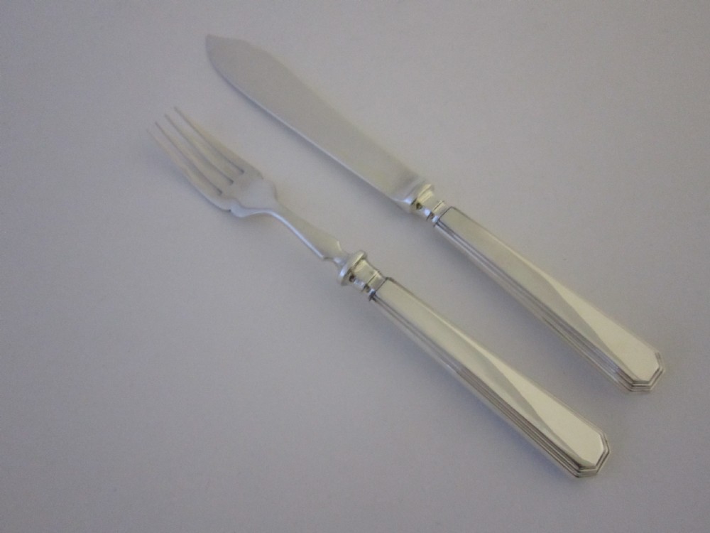 Antique Sterling Silver Athenaeum Pattern Fish Cutlery Set View V