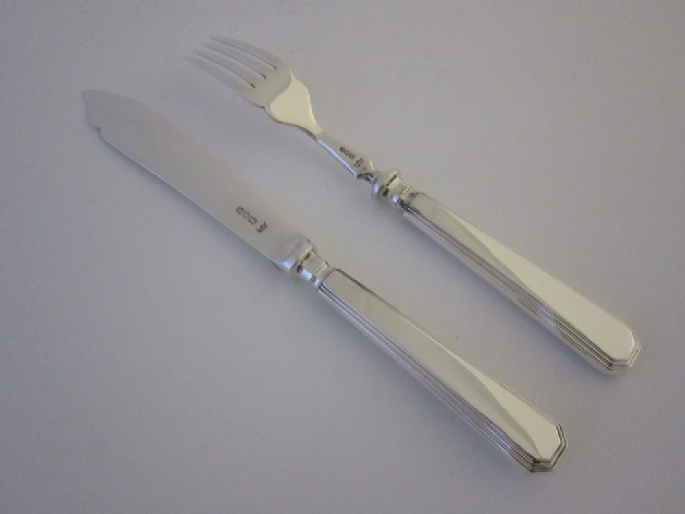 Antique Sterling Silver Athenaeum Pattern Fish Cutlery Set View VI