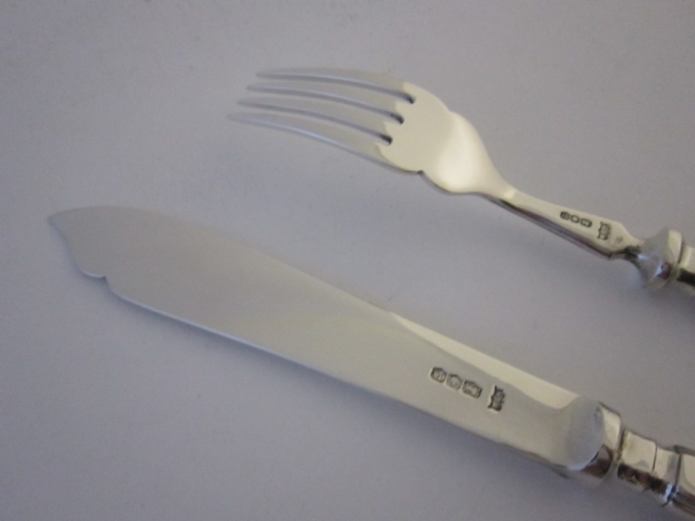 Antique Sterling Silver Athenaeum Pattern Fish Cutlery Set View VII