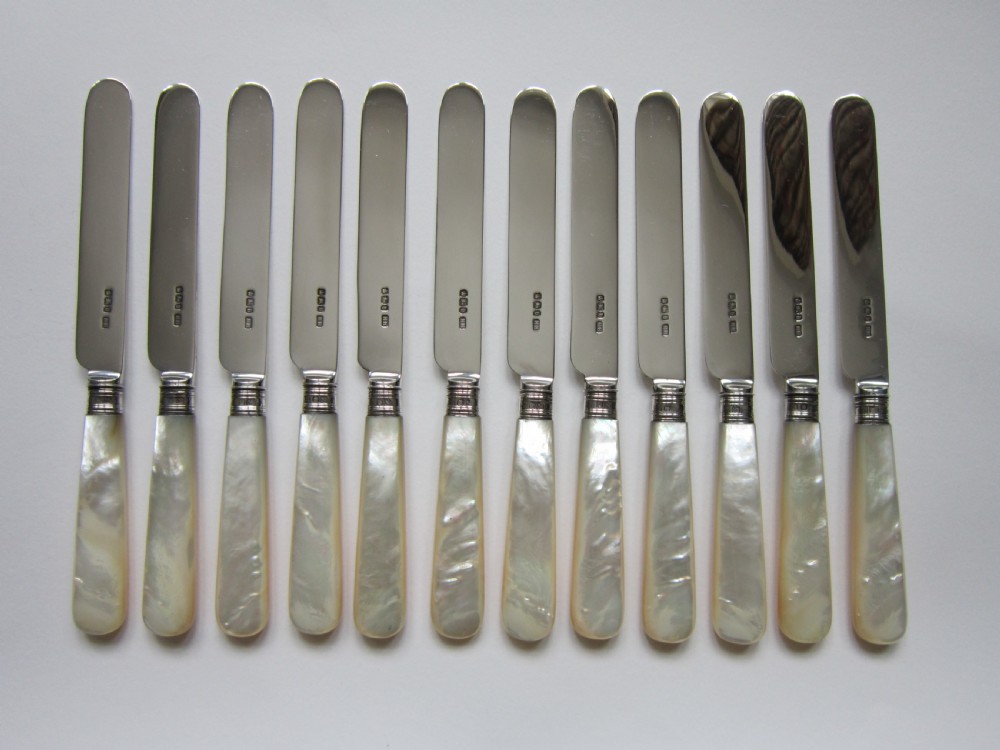 Antique Victorian Sterling Silver & Mother of Pearl Dessert Cutlery Set View V