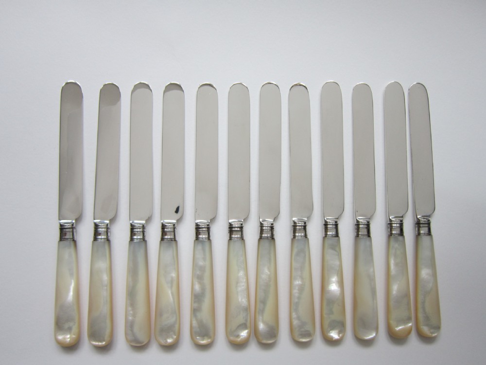 Antique Victorian Sterling Silver & Mother of Pearl Dessert Cutlery Set View VI