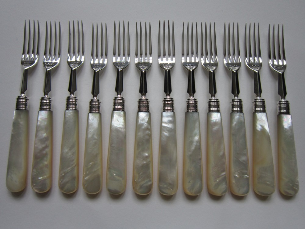 Antique Victorian Sterling Silver & Mother of Pearl Dessert Cutlery Set View VII