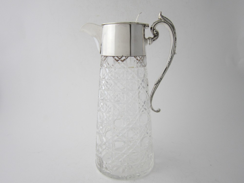 Antique George V Sterling Silver & Glass Claret Jug - 1913