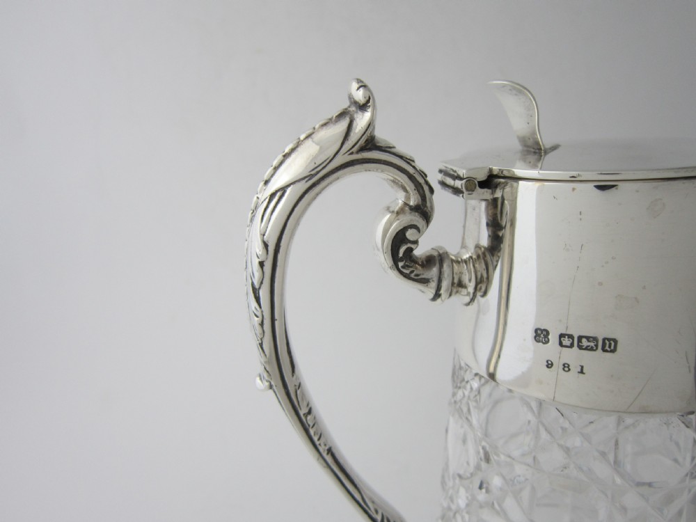 Antique George V Sterling Silver & Glass Claret Jug - 1913 View IV
