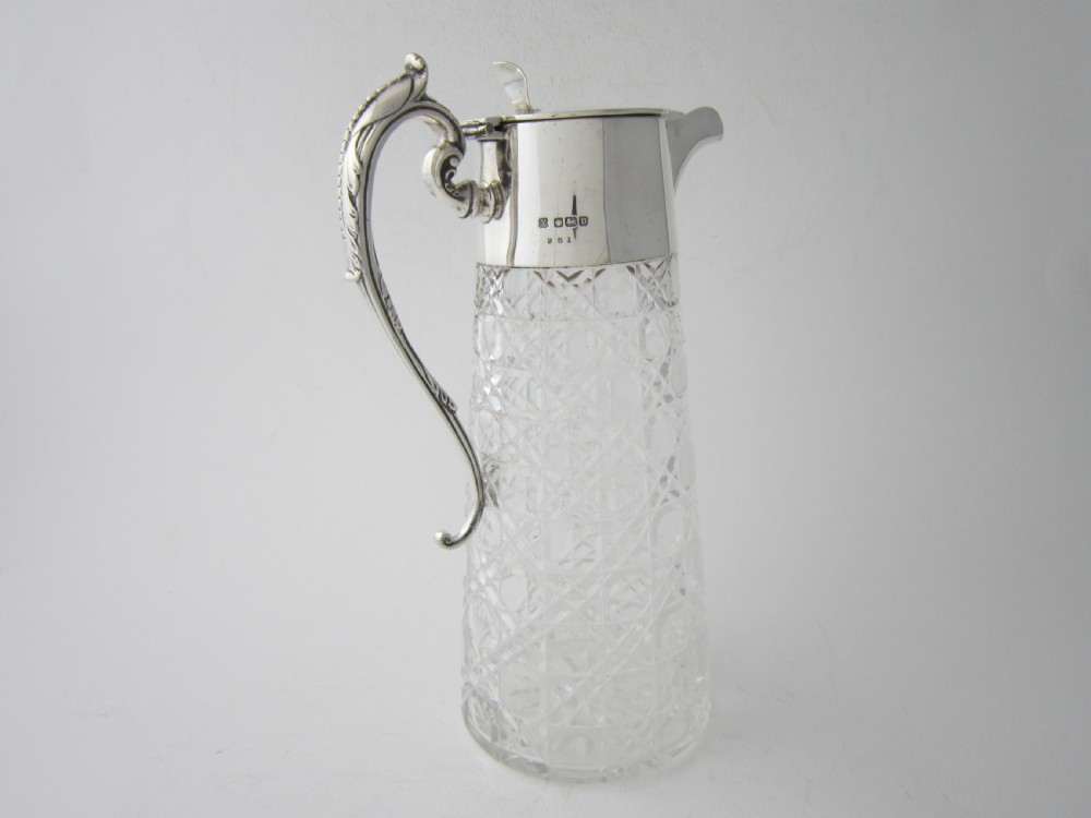 Antique George V Sterling Silver & Glass Claret Jug - 1913 View IX