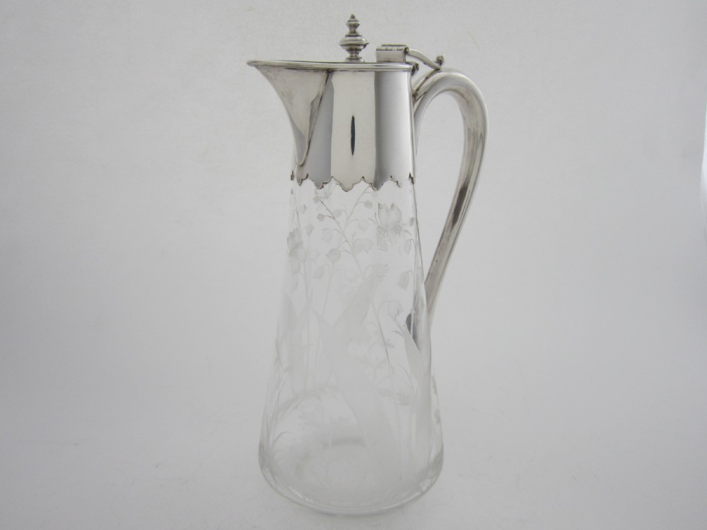 Antique Victorian Sterling Silver & Etched Glass Claret Jug