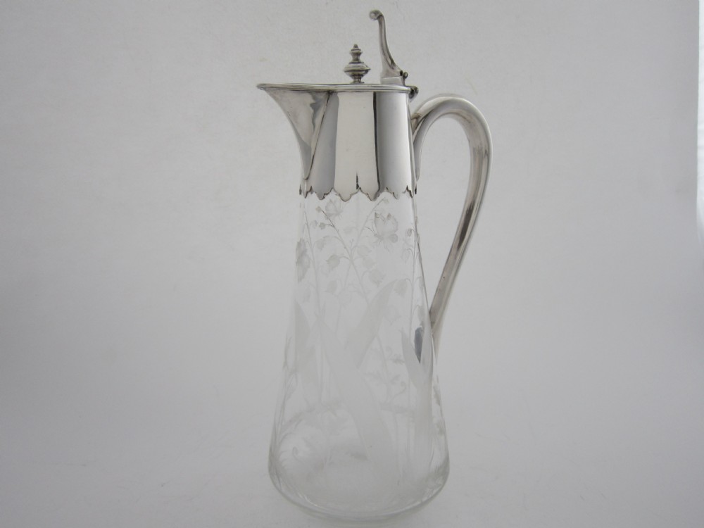 Antique Victorian Sterling Silver & Etched Glass Claret Jug View III
