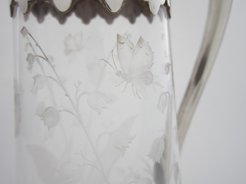 Antique Victorian Sterling Silver & Etched Glass Claret Jug View IV
