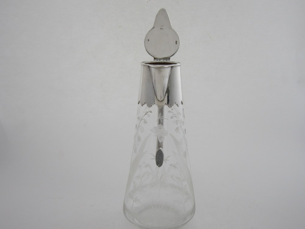 Antique Victorian Sterling Silver & Etched Glass Claret Jug View V