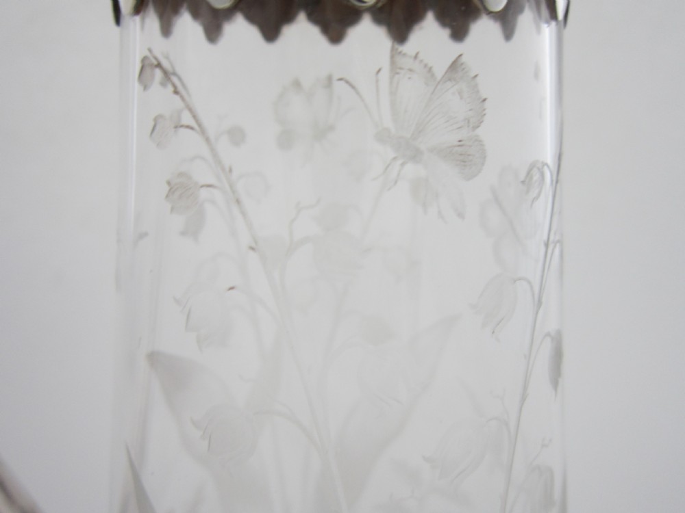 Antique Victorian Sterling Silver & Etched Glass Claret Jug View VIII