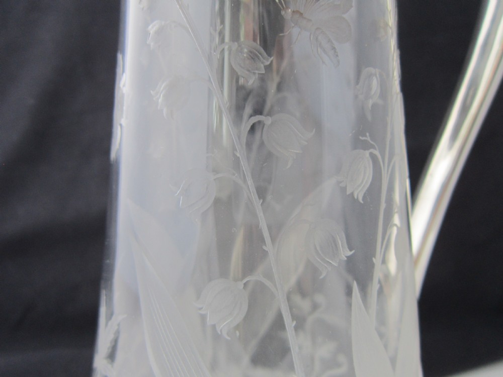 Antique Victorian Sterling Silver & Etched Glass Claret Jug View X