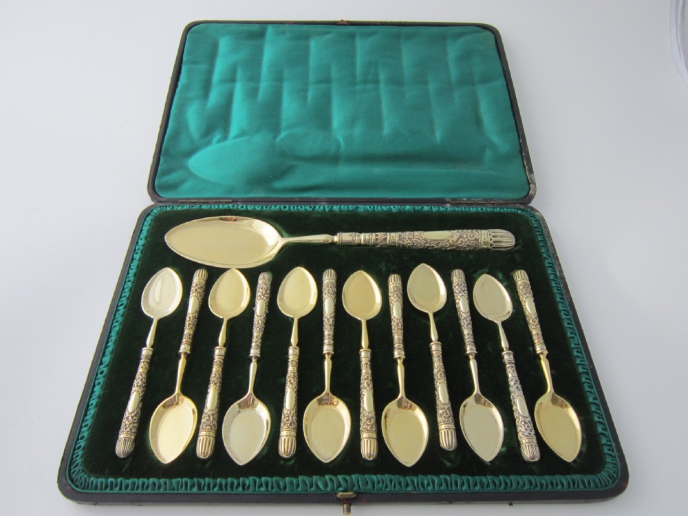 Antique Victorian Sterling Silver Gilt Ice Cream Set