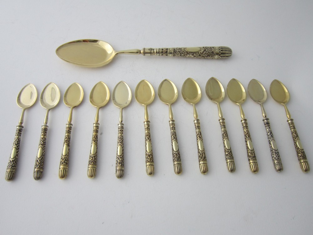 Antique Victorian Sterling Silver Gilt Ice Cream Set View III