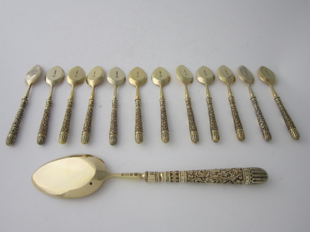 Antique Victorian Sterling Silver Gilt Ice Cream Set View IV