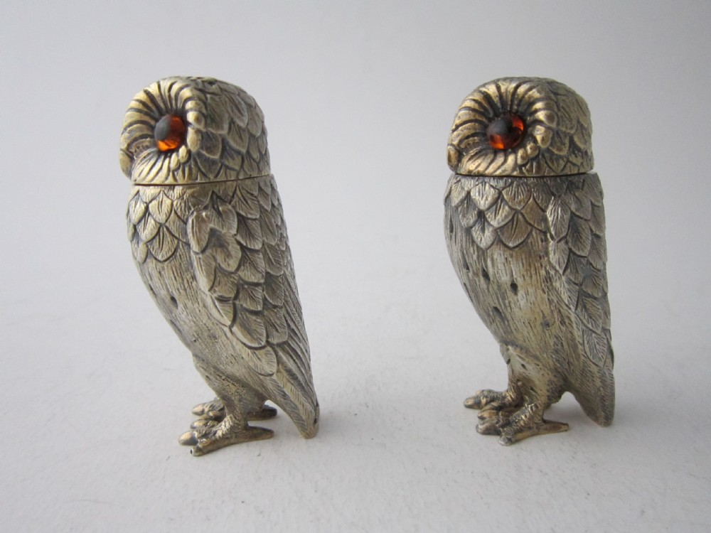 Tiffany Elizabeth II Cast Sterling Silver Owl Salt & Pepper Shakers View II