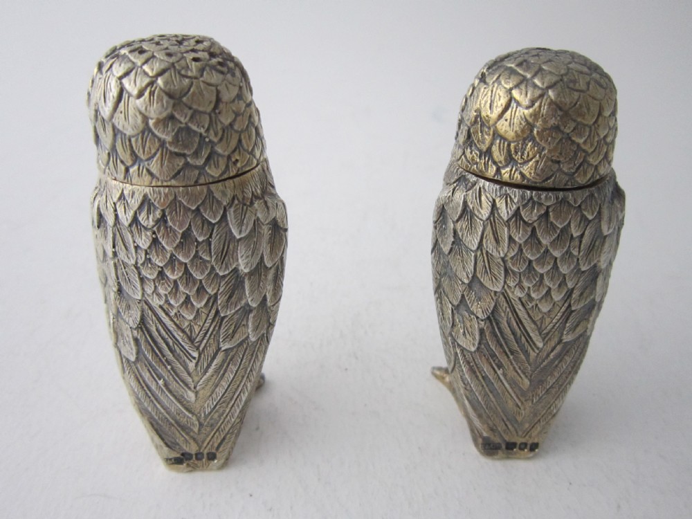 Tiffany Elizabeth II Cast Sterling Silver Owl Salt & Pepper Shakers View III