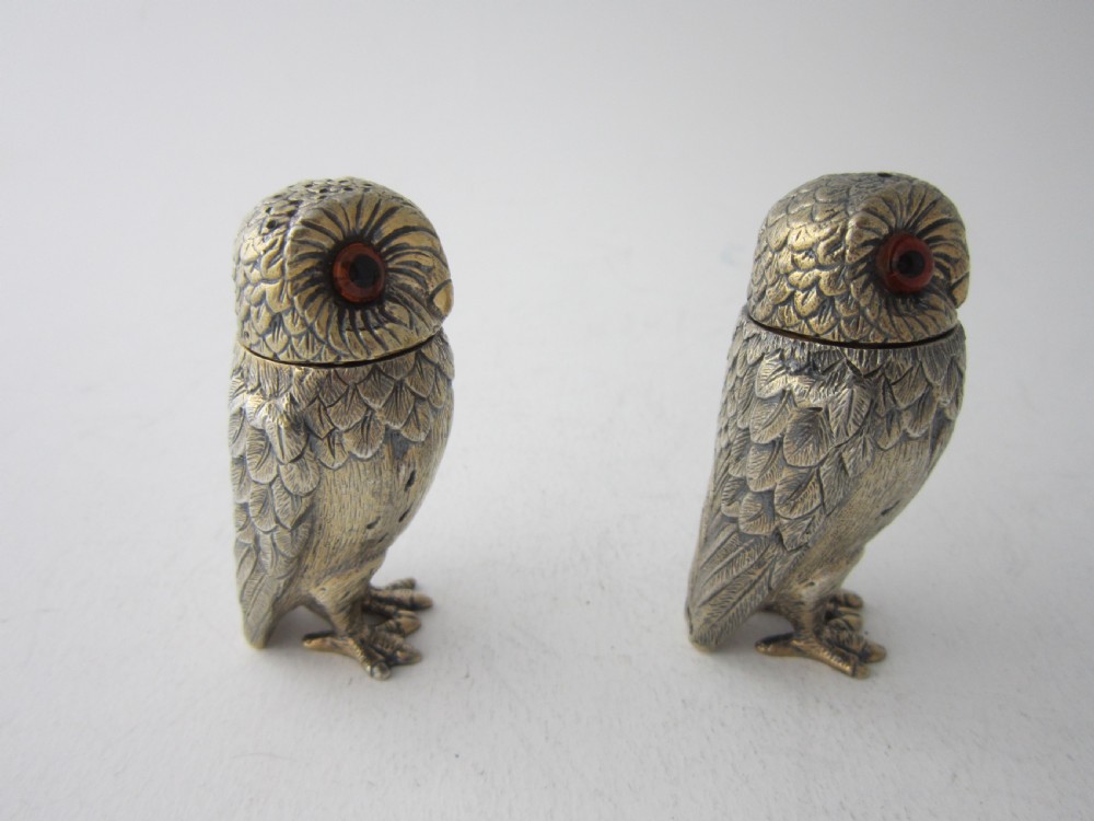 Tiffany Elizabeth II Cast Sterling Silver Owl Salt & Pepper Shakers View IV