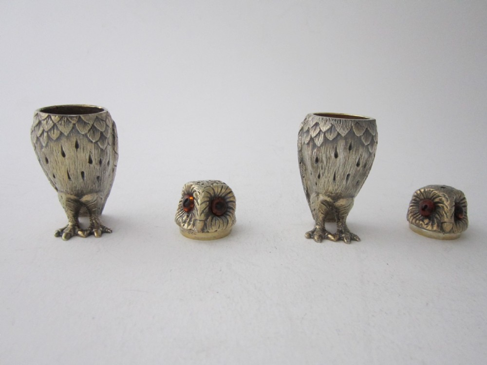 Tiffany Elizabeth II Cast Sterling Silver Owl Salt & Pepper Shakers View VIII