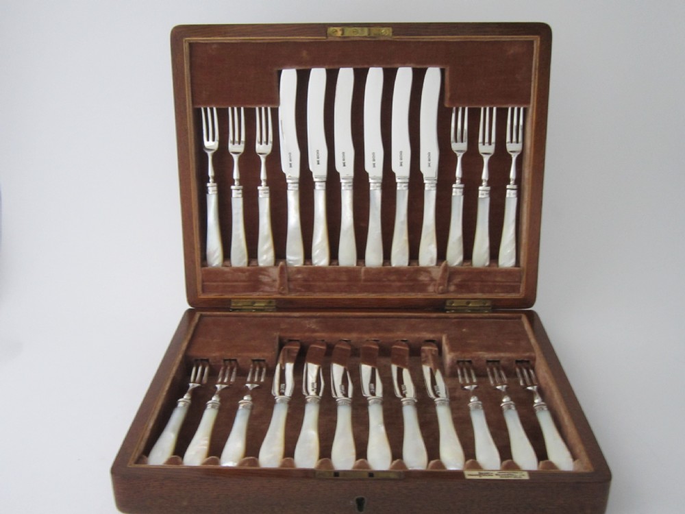 Antique George V Sterling Silver & Mother-of-Pearl Cutlery Set