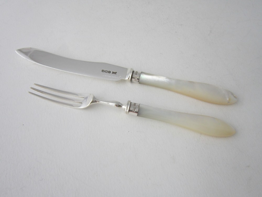 Antique George V Sterling Silver & Mother-of-Pearl Cutlery Set View III