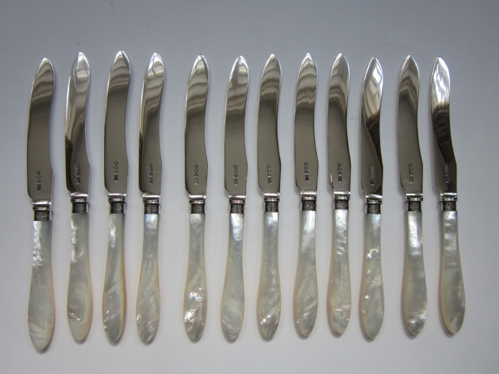 Antique George V Sterling Silver & Mother-of-Pearl Cutlery Set View X