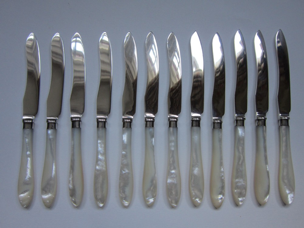 Antique George V Sterling Silver & Mother-of-Pearl Cutlery Set View XI