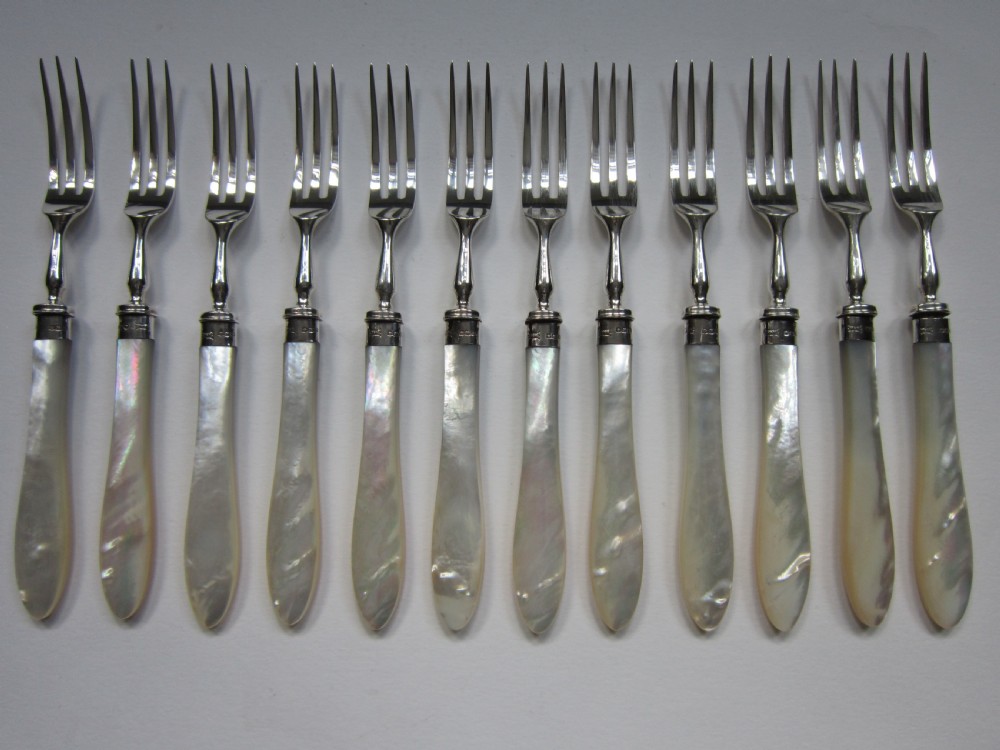 Antique George V Sterling Silver & Mother-of-Pearl Cutlery Set View XII