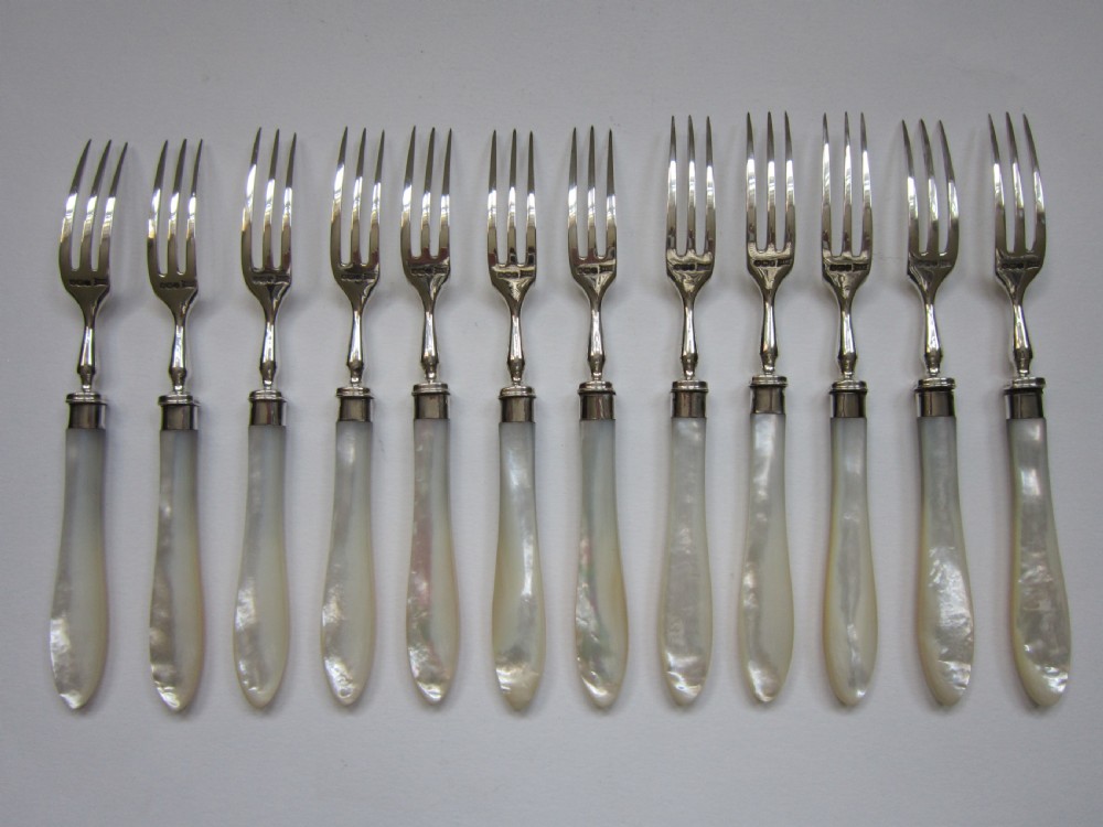 Antique George V Sterling Silver & Mother-of-Pearl Cutlery Set View XIII