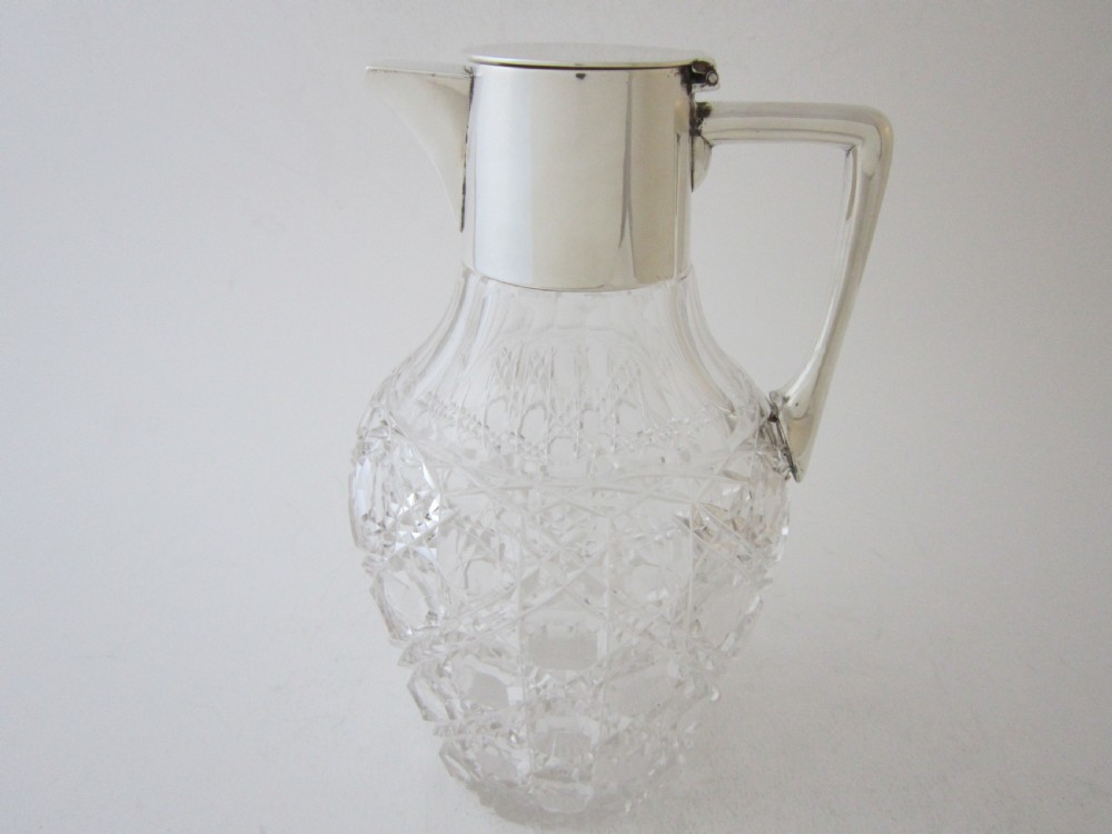 Antique Edwardian Sterling Silver & Cut Glass Claret Jug