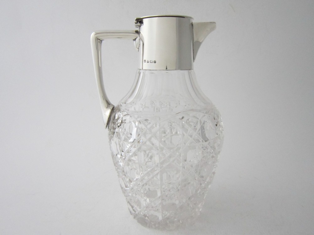 Antique Edwardian Sterling Silver & Cut Glass Claret Jug View IV