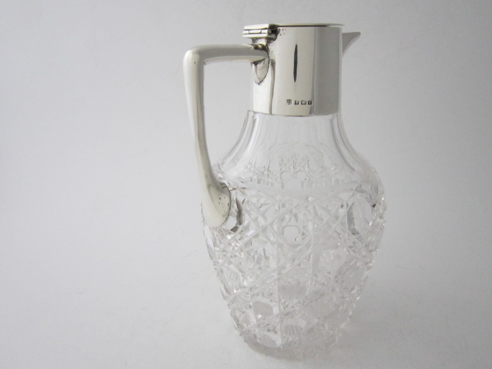 Antique Edwardian Sterling Silver & Cut Glass Claret Jug View V