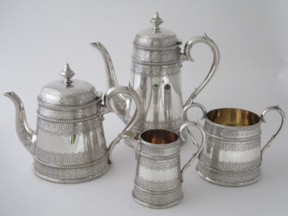 Antique Victorian Sterling Silver Tea & Coffee Set - 1881