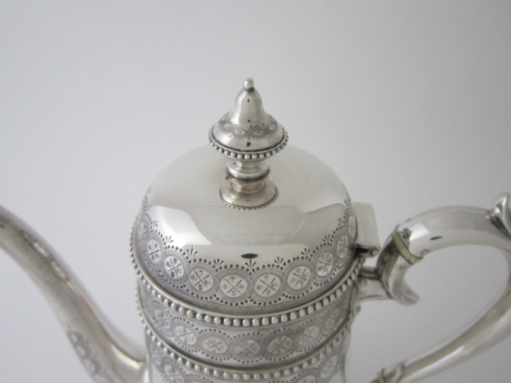 Antique Victorian Sterling Silver Tea & Coffee Set - 1881 View III